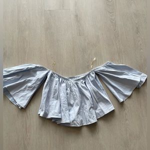 Blue/White Striped Ruffle Crop Top